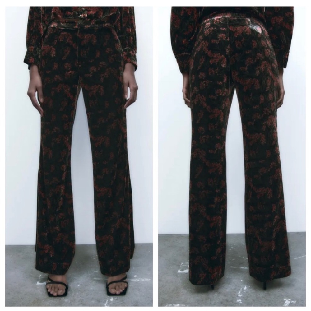 Zara Black and Red Floral Patterned Trousers